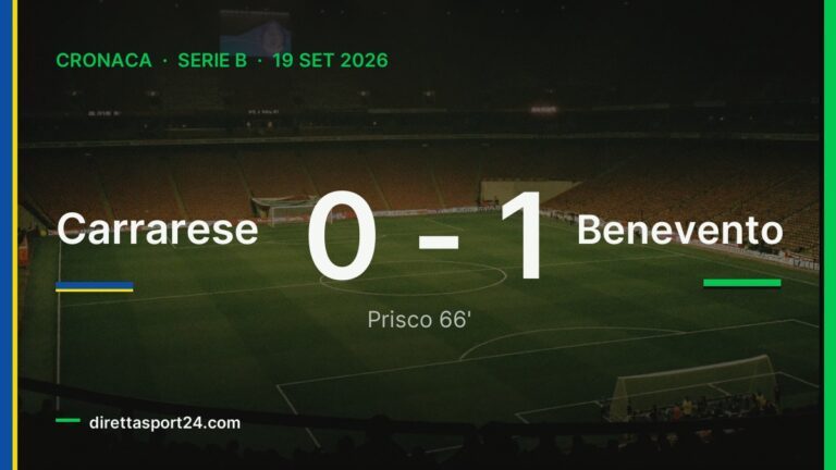 Carrarese-Benevento 0-1, Prisco decide e i padroni di casa restano ultimi