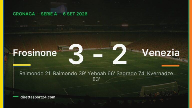 Frosinone-Venezia 3-2, Kvernadze spezza la rimonta lagunare