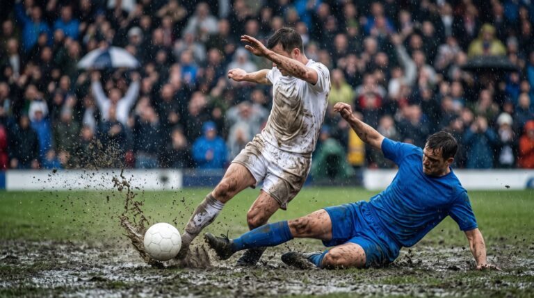 Scivolata nel fango per rubare il pallone all'avversario