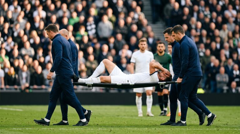 Calciatore portato fuori dal campo in barella dallo staff medico