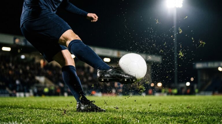 Tiro al volo in una partita di calcio sotto i riflettori