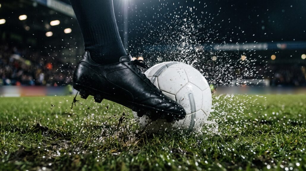 Scarpino colpisce il pallone bagnato sotto i riflettori