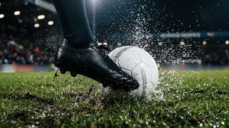 Scarpino colpisce il pallone bagnato sotto i riflettori
